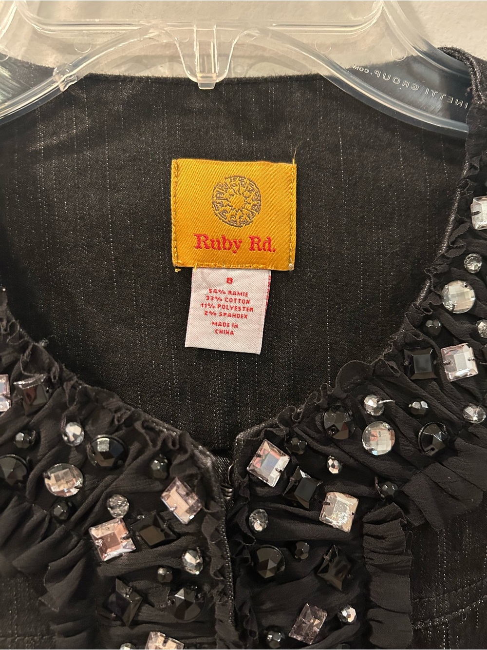 Ruby Rd. Black Jean Jacket with Rhinestone & Ruffle Trim - Picture 4 of 6